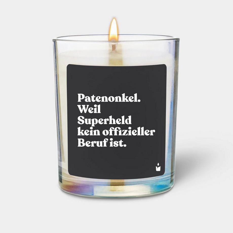 CandleHand Bougie parfumée Rainbow Woody Patenonkel. Weil Superheld kein offizieller Beruf ist.  