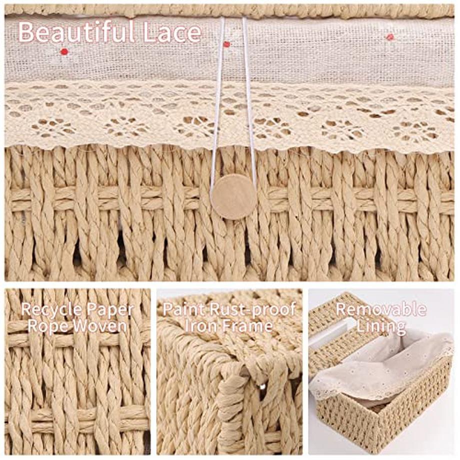 Alopini  Taschentücher Box aus Papierseil, Taschentuchbox Taschentuchspender mit Futter, Kosmetiktücher Box 