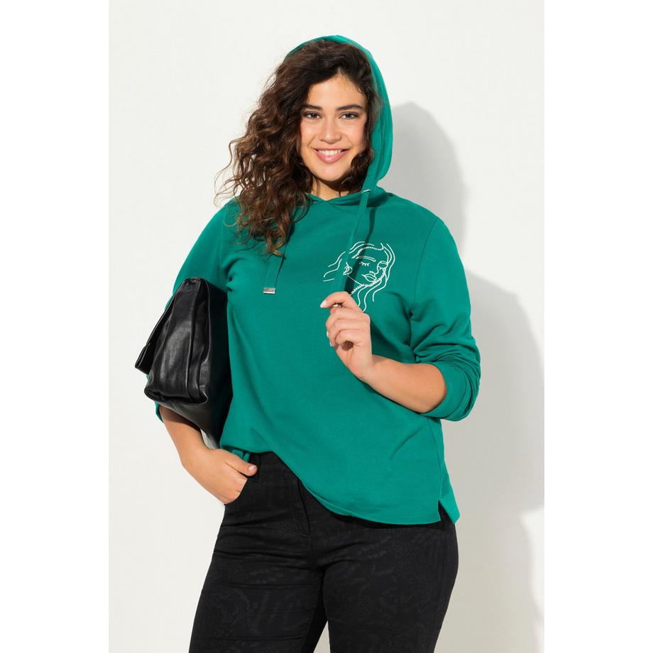 Ulla Popken Maglia con cappuccio maniche lunghe stampa viso Classic Fit  