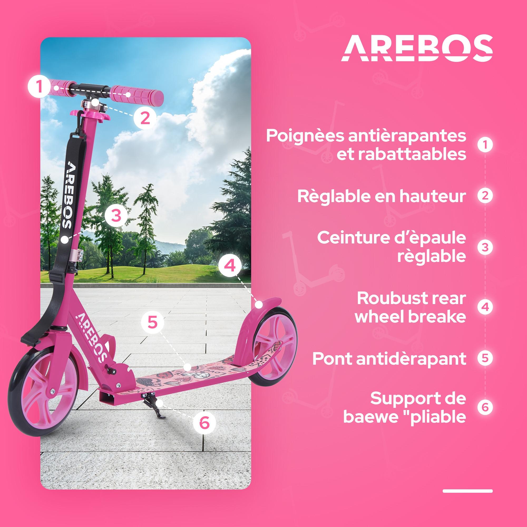 Arebos  Trottinette Kickroller Cityroller enfants adultes Trottinette Rose 