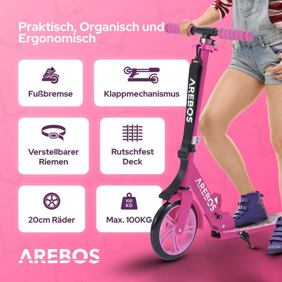 Arebos  Trottinette Kickroller Cityroller enfants adultes Trottinette Rose 