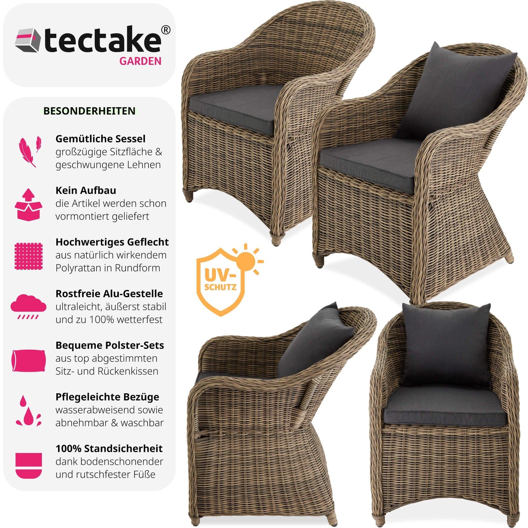 Tectake 4 Poltrone in rattan e alluminio, cuscini per seduta e schienale  