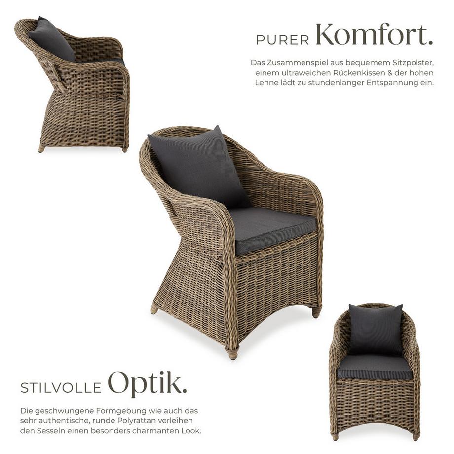 Tectake Lot de 4 fauteuils de jardin en rotin  avec cadre en aluminium  