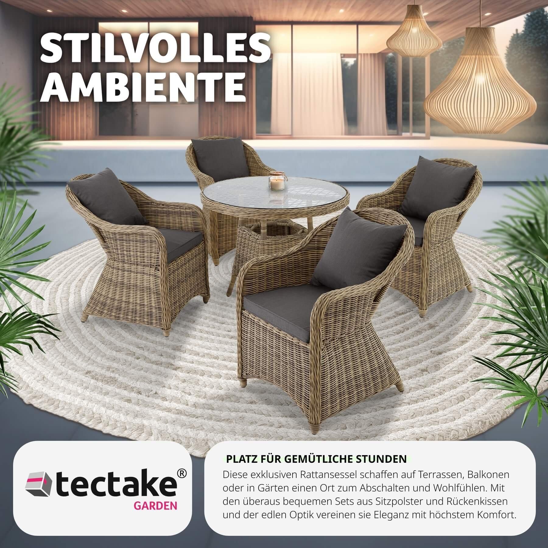 Tectake 4 Poltrone in rattan e alluminio, cuscini per seduta e schienale  