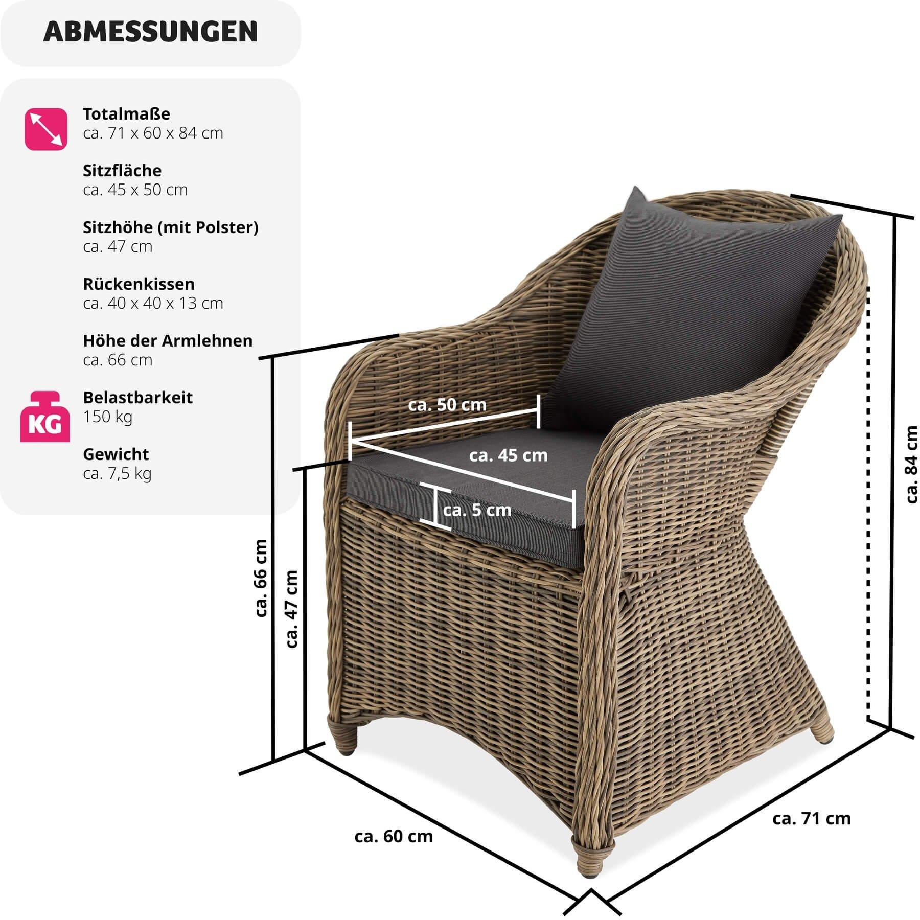 Tectake 4 Poltrone in rattan e alluminio, cuscini per seduta e schienale  