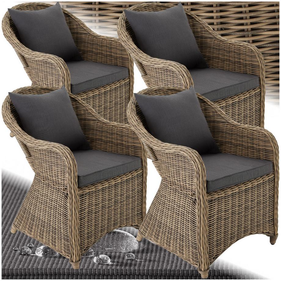 Lot de 4 fauteuils de jardin en rotin  avec cadre en aluminium