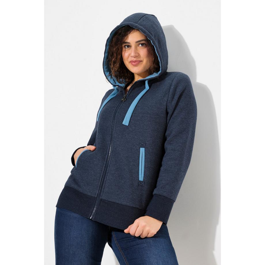 Ulla Popken Sweat-shirt à capuche Tissu Nid d'Abeille Manches Longues  