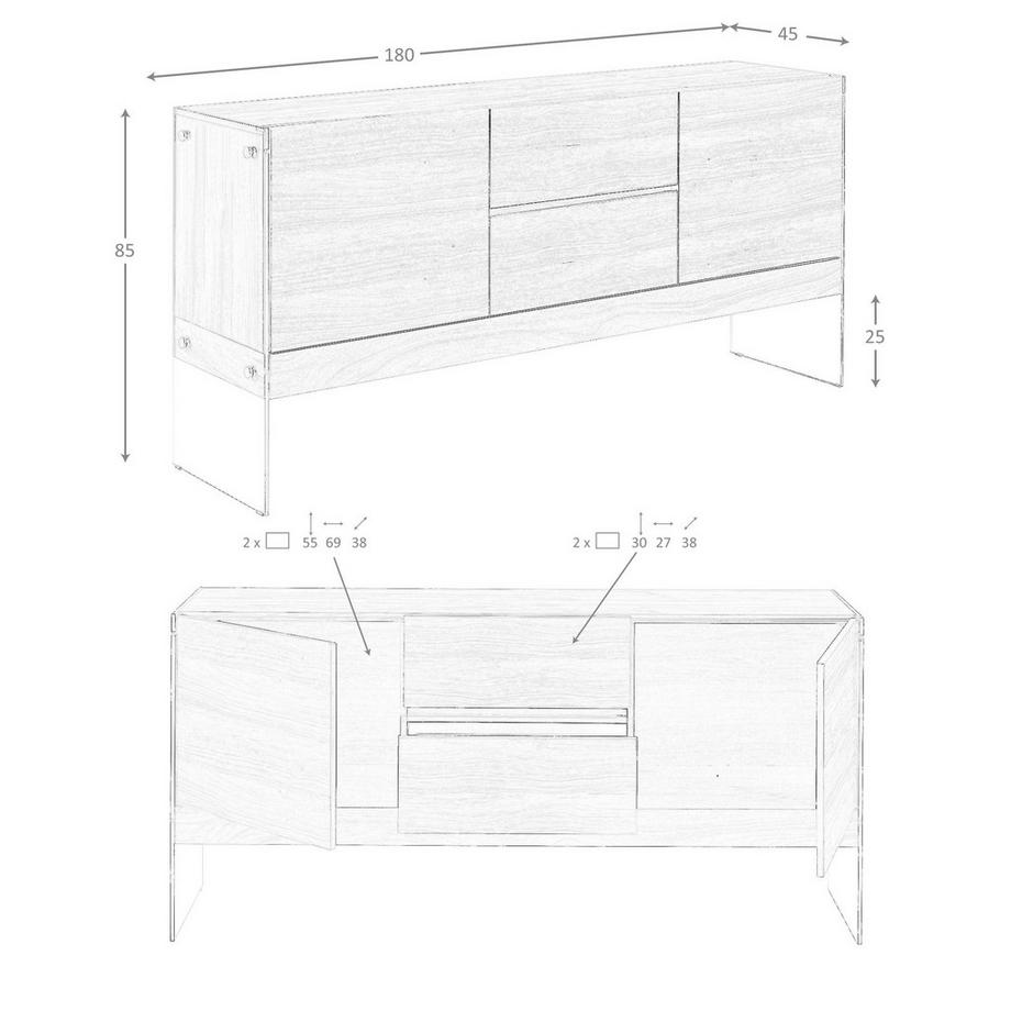 ANGEL CERDA Sideboard ausem Holz und gehärtetem Glas  
