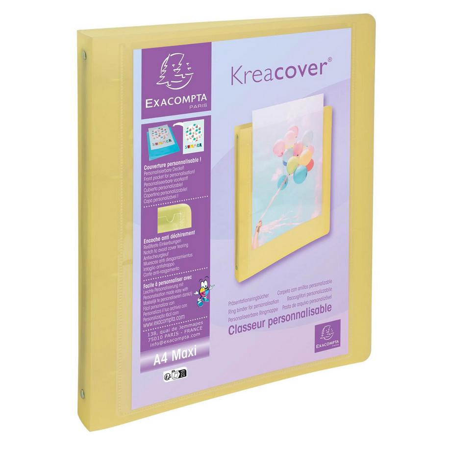 Exacompta Classeur 4 anneaux 30mm polypropylène Kreacover Pastel - A4 Maxi - x 15  