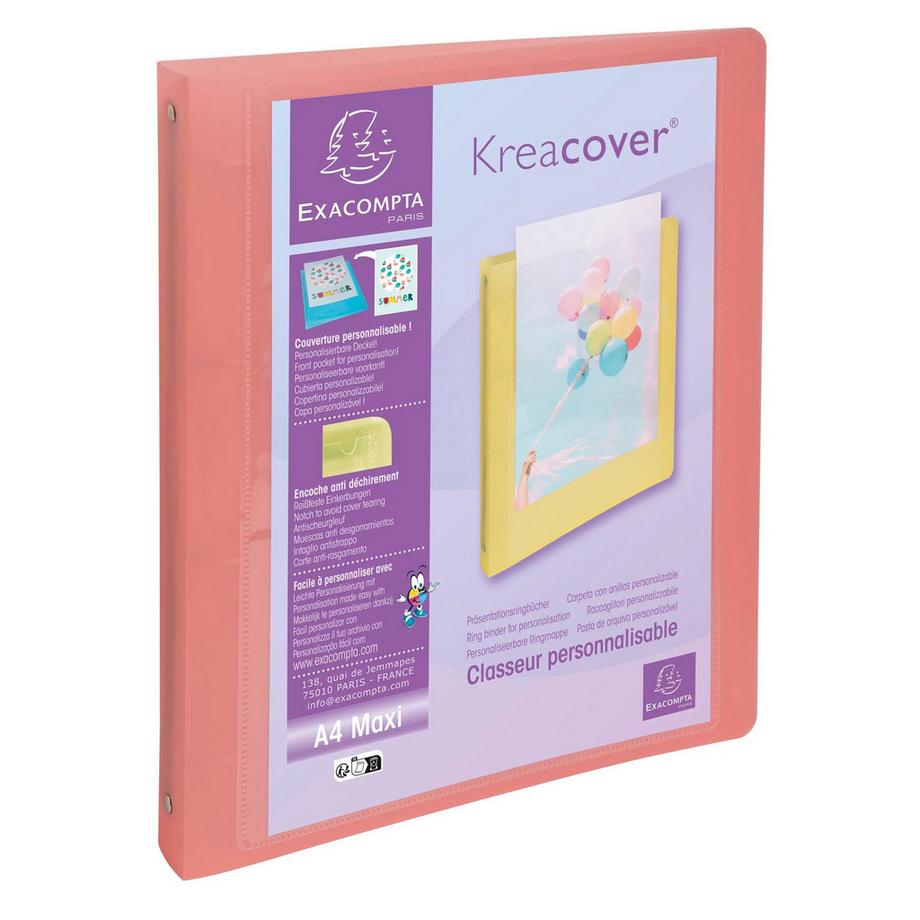 Exacompta Classeur 4 anneaux 30mm polypropylène Kreacover Pastel - A4 Maxi - x 15  