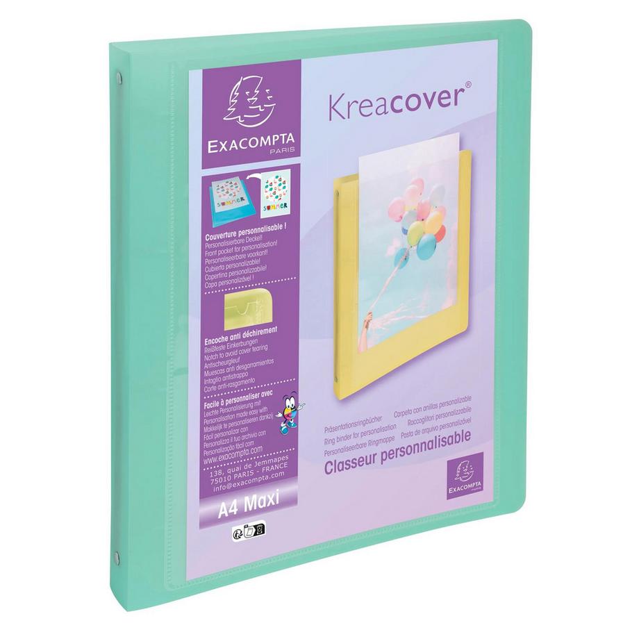 Exacompta Classeur 4 anneaux 30mm polypropylène Kreacover Pastel - A4 Maxi - x 15  
