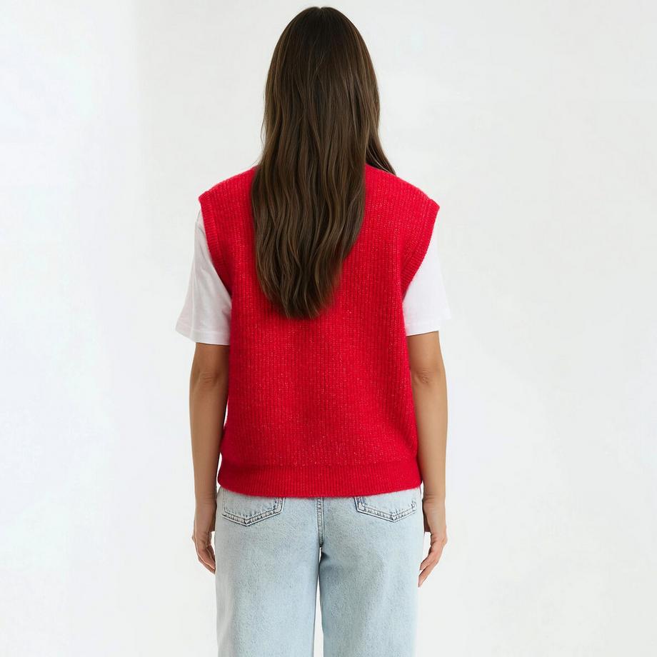 La Redoute Collections Cardigan Senza Maniche in Maglia Grossa Abbottonato Girocollo  