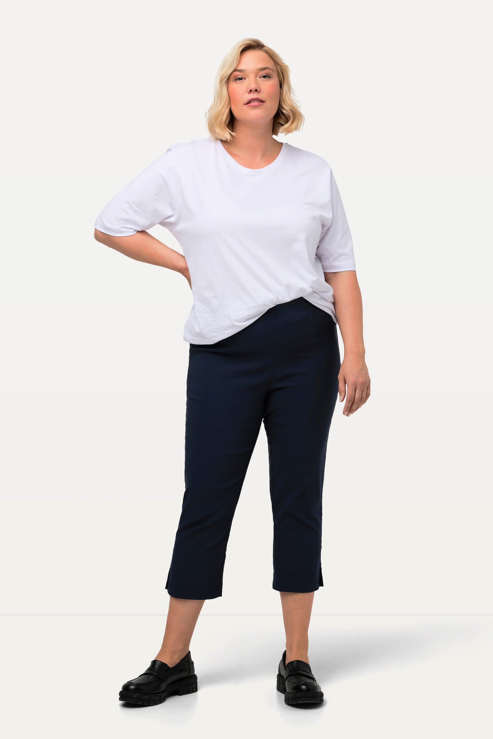 Ulla Popken  Pantalon en bengaline stretch, longueur 3/4 et taille élastique 