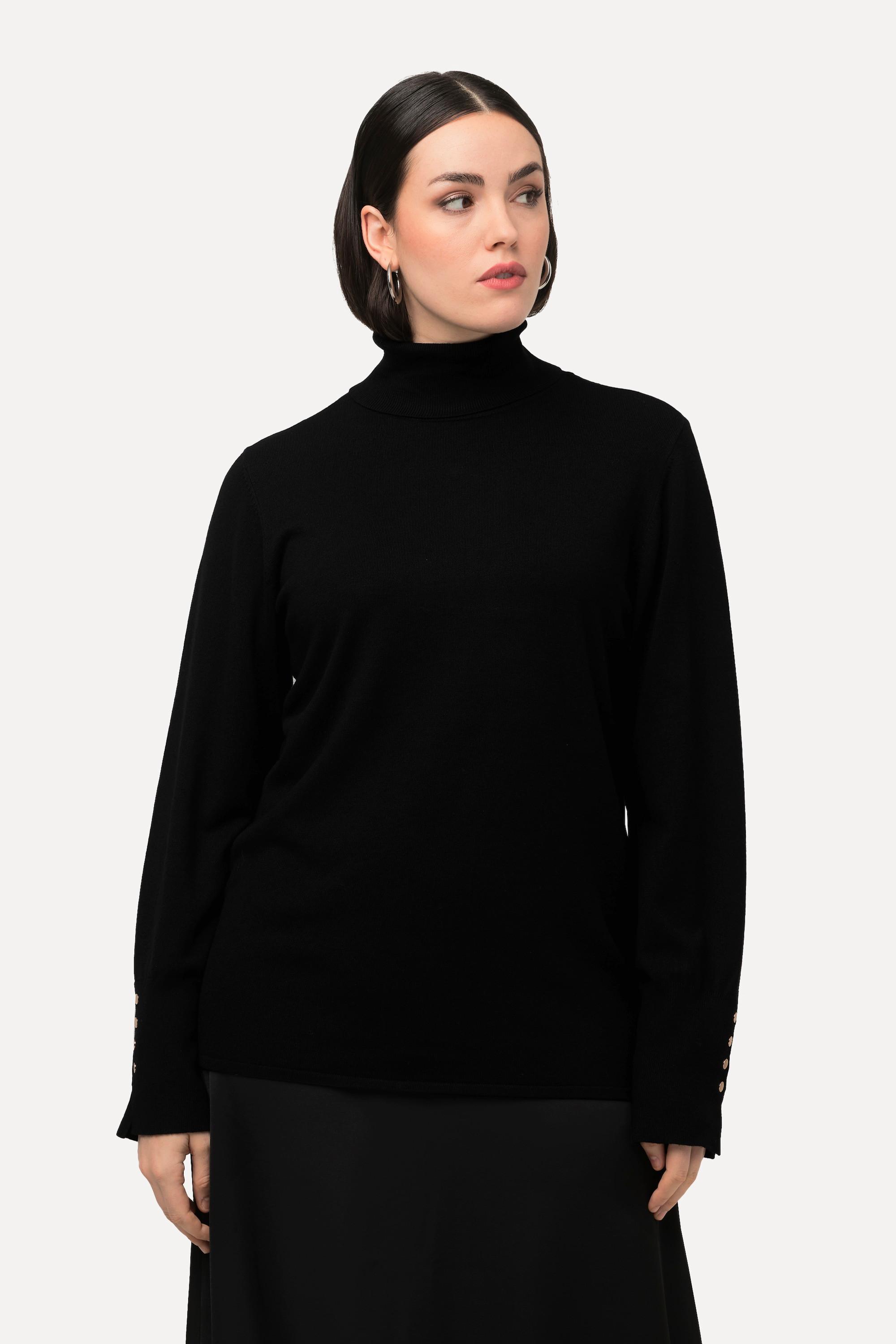 Ulla Popken  Pullover, Rollkragen, Zierknöpfe, Langarm 