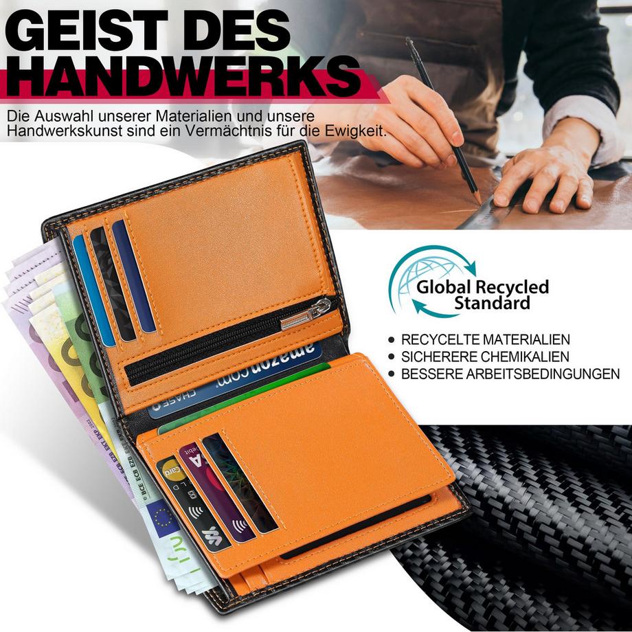 Only-bags.store Geldbörse aus Kohlefaserleder, Geldbörse mit RFID-Schutz  