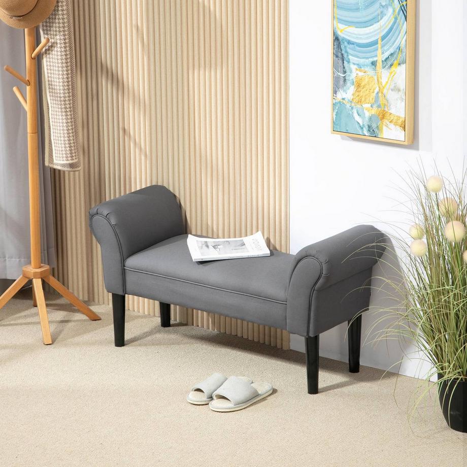 Northio Banc de lit, banc rembourré, banc de couloir pour chambre à coucher, capacité de charge jusqu'à 130 kg, tissu voile, gris foncé, 102 x 36 x 51 cm  