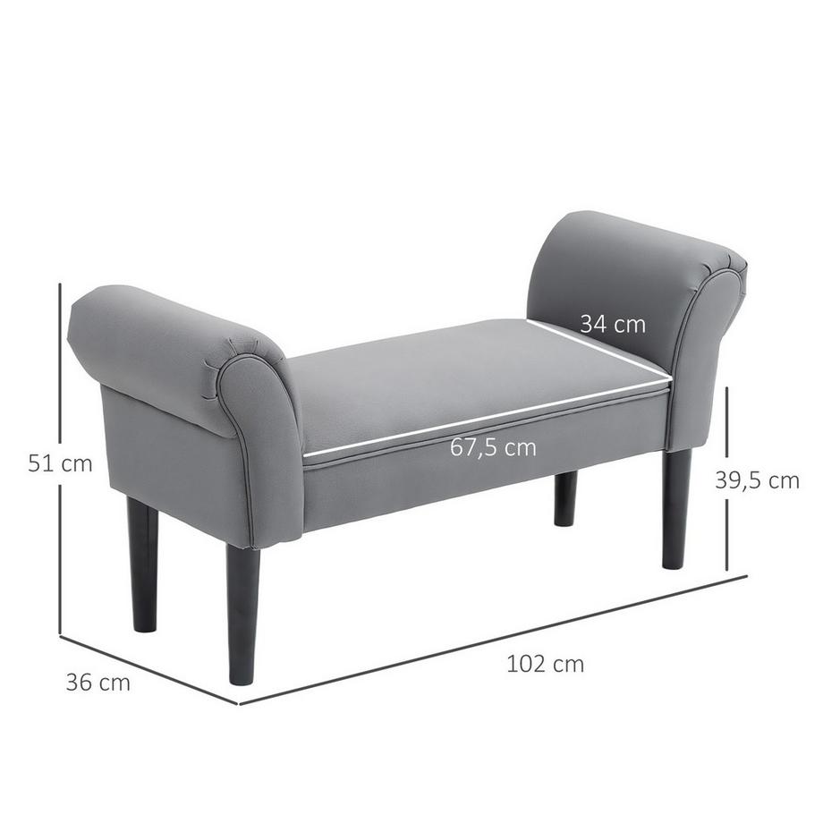 Northio Banc de lit, banc rembourré, banc de couloir pour chambre à coucher, capacité de charge jusqu'à 130 kg, tissu voile, gris foncé, 102 x 36 x 51 cm  