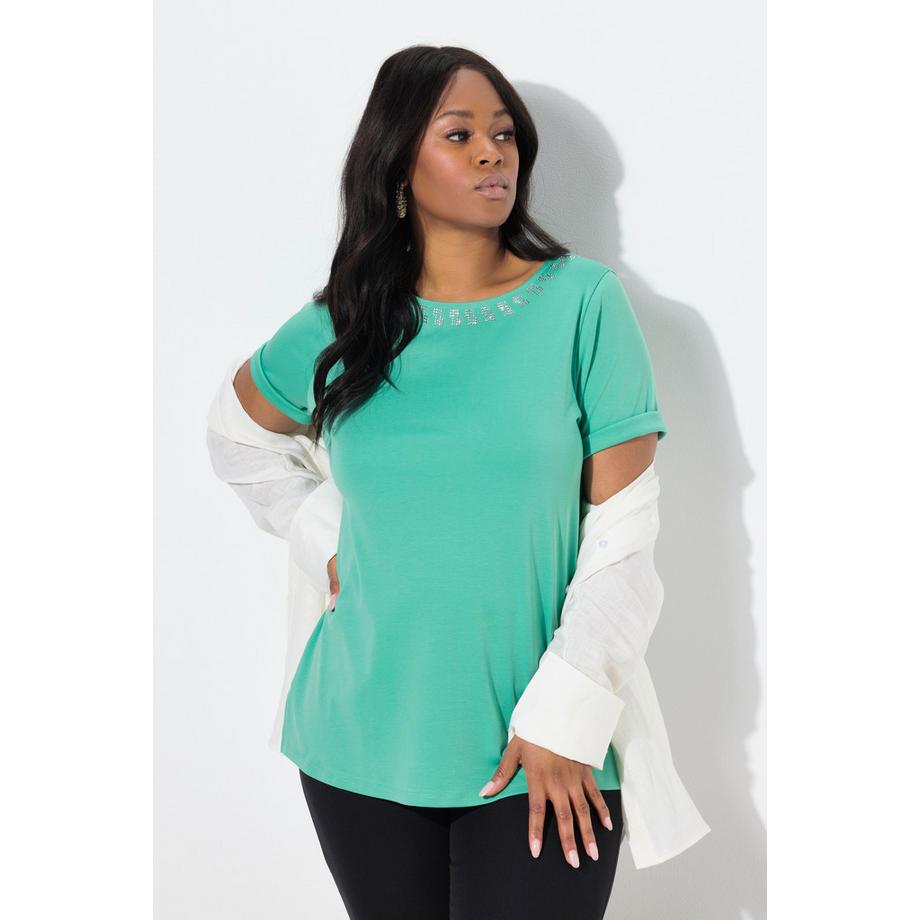 Ulla Popken T-Shirt Ziersteine A-Linie Rundhals Halbarm  