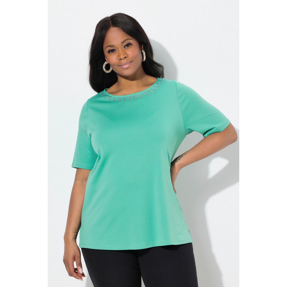 Ulla Popken T-Shirt Ziersteine A-Linie Rundhals Halbarm  