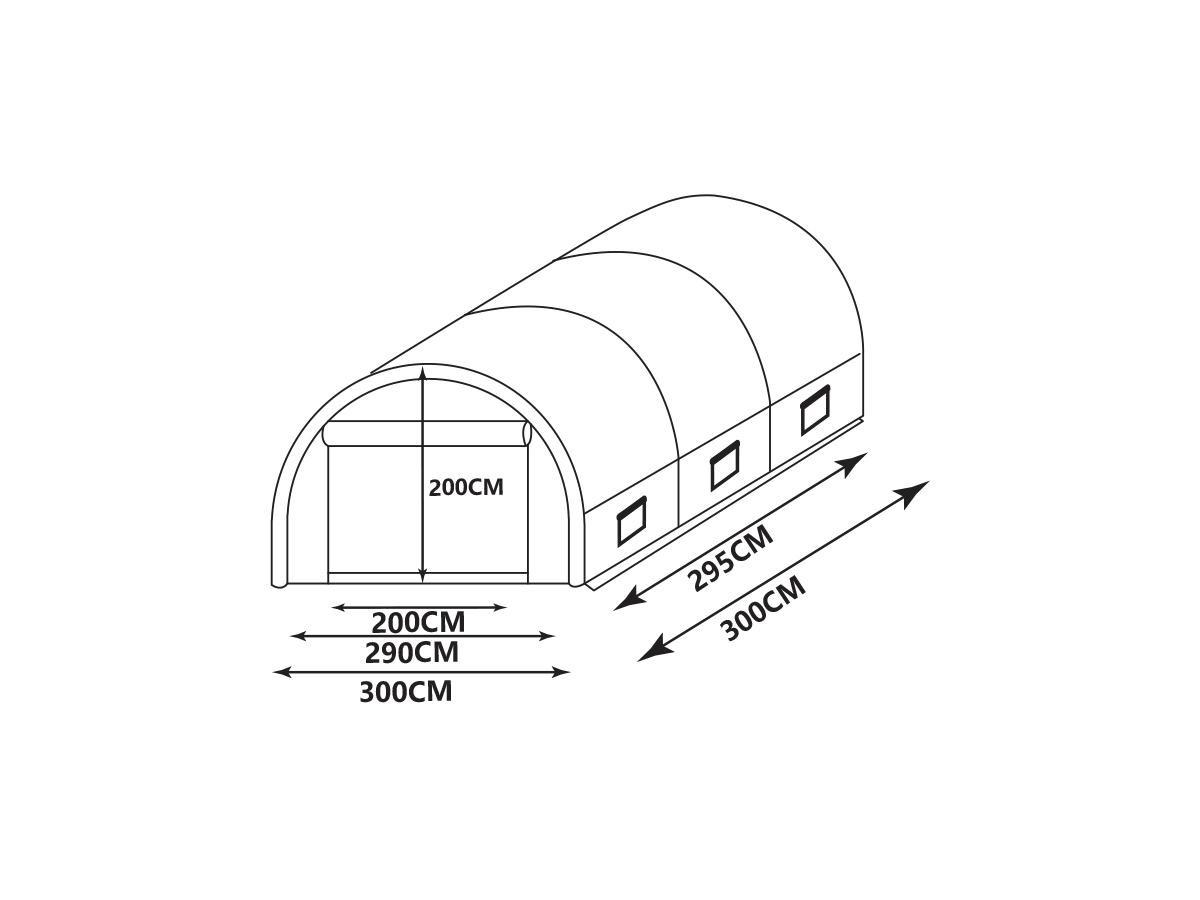 Vente-unique Serre tunnel avec structure en acier 9 m² - L300 x l300 x H200 cm - IPOMEA  