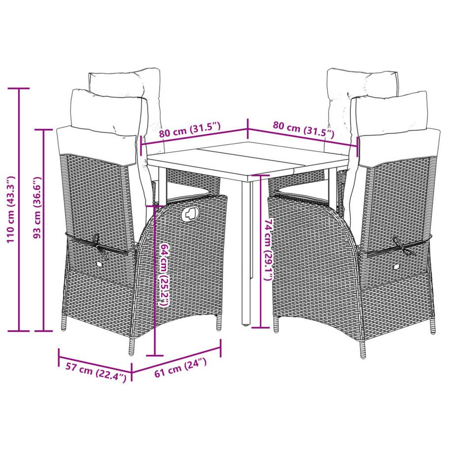 VidaXL Ensemble de salle à manger de jardin rotin synthétique  