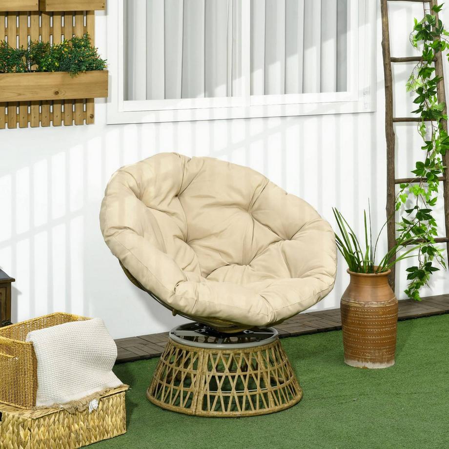 Northio Papasansessel Korbsessel Rattan Drehsessel mit Polster 360 Grad verstellbare Fußstütze 85x70x82 cm in Khaki für Garten & Wohnzimmer  