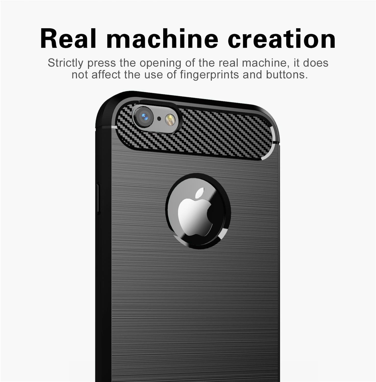 Cadorabo  Hülle für Apple iPhone 6  6S TPU Silikon Edelstahl-Karbonfaser Optik 