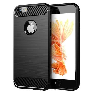 Housse compatible avec Apple iPhone 6 / 6S - Coque de protection en silicone TPU flexible, aspect inox et fibre de carbone