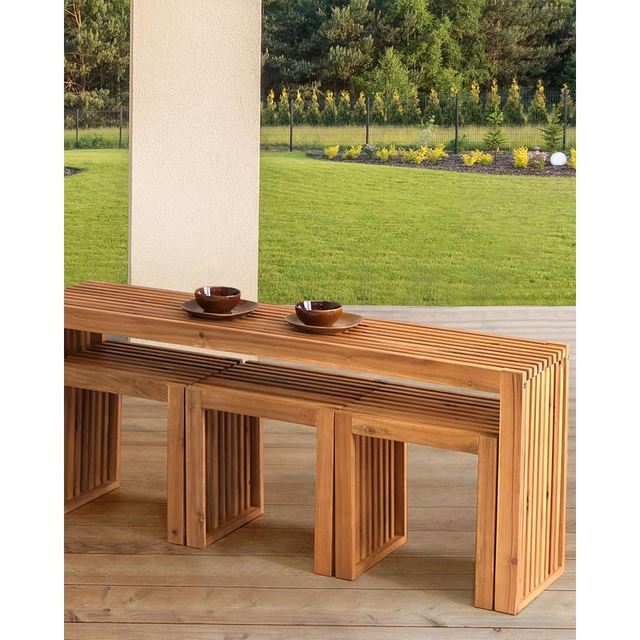 Beliani Gartenhocker 3er Set aus Akazienholz Rustikal BELLANO  