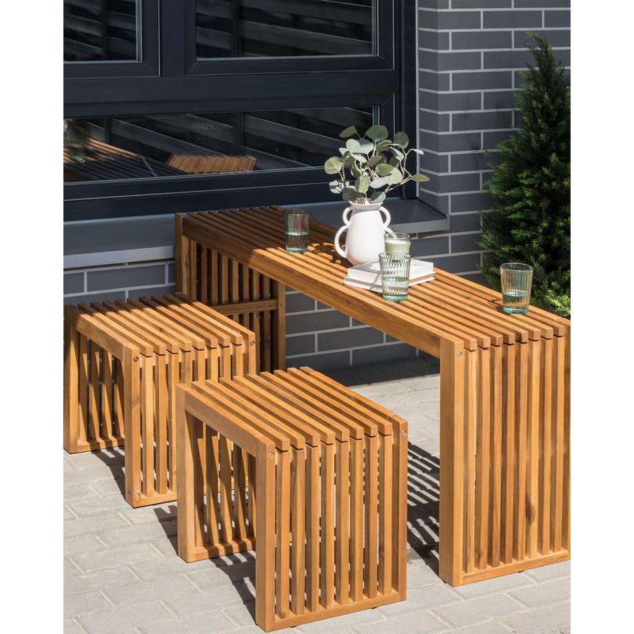 Beliani Gartenhocker 3er Set aus Akazienholz Rustikal BELLANO  