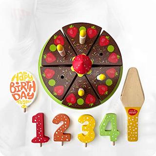 Activity-board  Ensemble de gâteau d'anniversaire en bois et accessoires - 18 pièces | ensemble de jeux de rôle pour enfants | jeu de rôle et jeu de cuisine fantastique pour enfants 