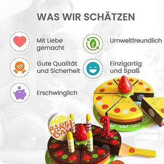 Activity-board  Hölzernes Geburtstagskuchenset & Zubehör - 18 Teile | Kinder-Rollenspielset | Rollenspiel- und 