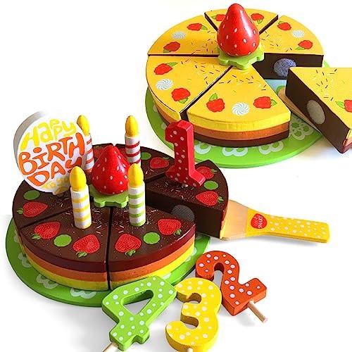 Activity-board  Ensemble de gâteau d'anniversaire en bois et accessoires - 18 pièces | ensemble de jeux de rôle pour enfants | jeu de rôle et jeu de cuisine fantastique pour enfants 