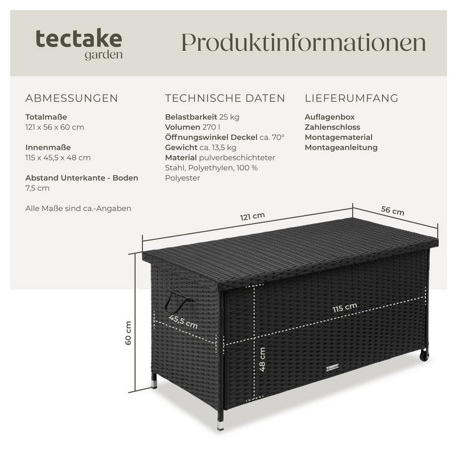 Tectake Box contenitore  Kiruna 270 l, con intreccio in rattan  