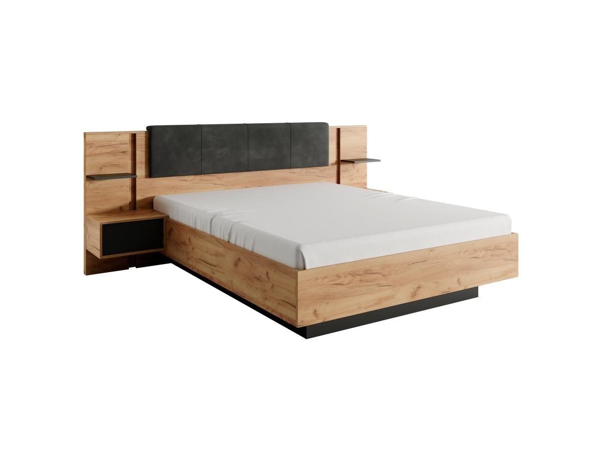 Vente-unique Letto con contenitore con comodini - con LED - 160 x 200 cm - Naturale e Antracite - ELYNIA  