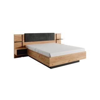 Vente-unique Letto con contenitore con comodini - con LED - 160 x 200 cm - Naturale e Antracite - ELYNIA  