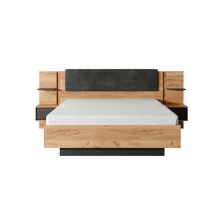 Vente-unique Bett mit Bettkasten mit Nachttischen - 160 x 200 cm - Mit LED-Beleuchtung - Holzfarben & Anthrazit - ELYNIA  