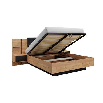 Bett mit Bettkasten mit Nachttischen - 160 x 200 cm - Mit LED-Beleuchtung - Holzfarben & Anthrazit - ELYNIA