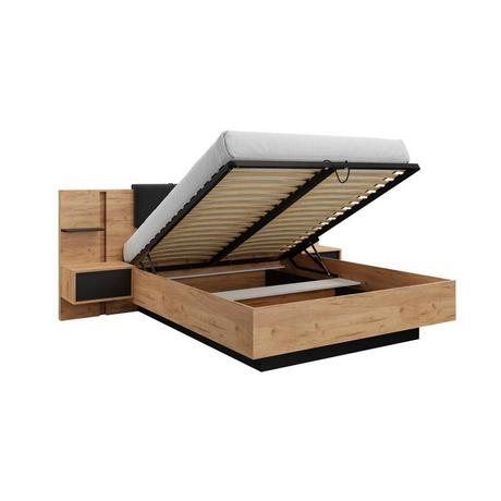 Vente-unique Bett mit Bettkasten mit Nachttischen - 160 x 200 cm - Mit LED-Beleuchtung - Holzfarben & Anthrazit - ELYNIA  