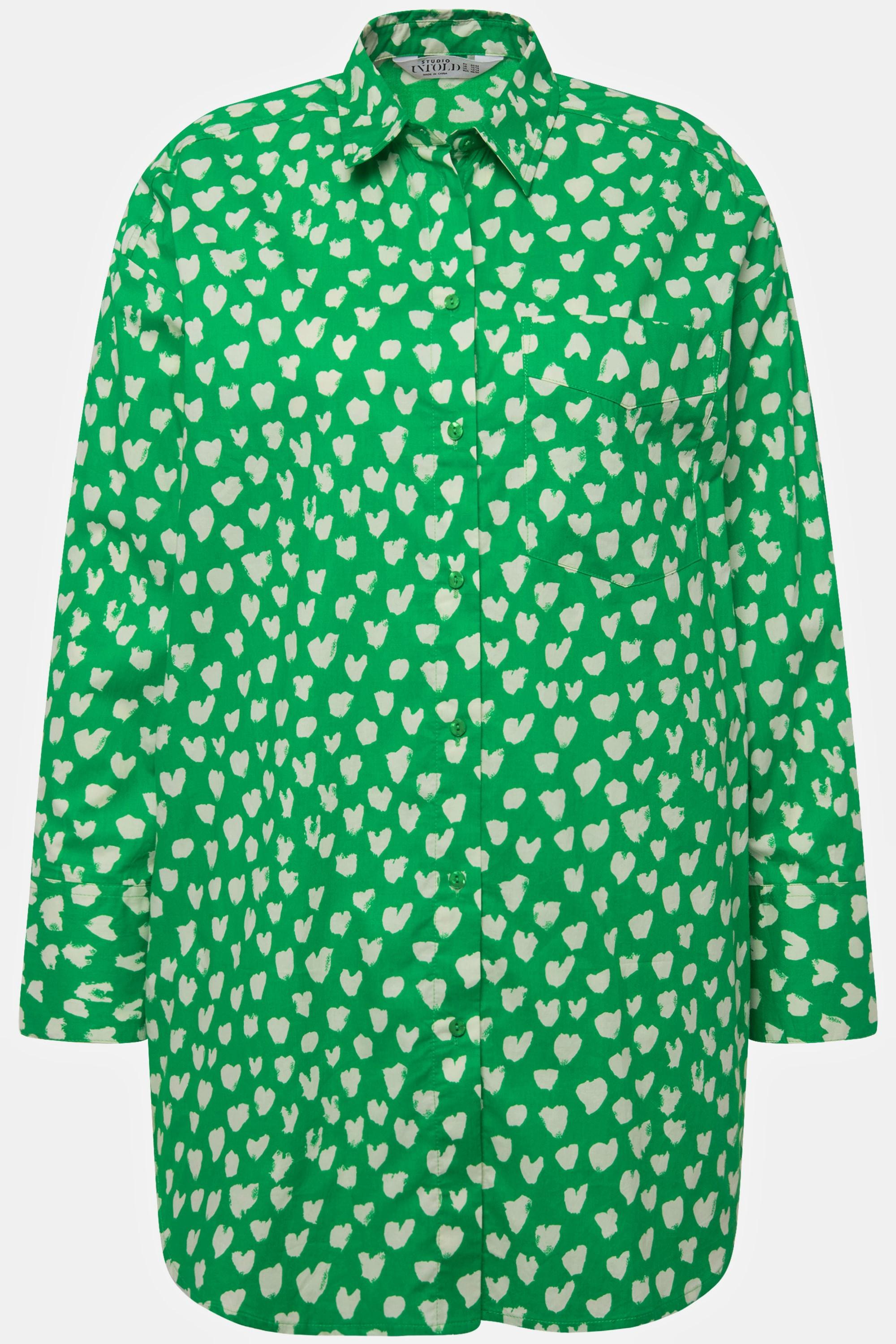 Studio Untold  Hemdbluse, oversized, Heart-Print, Knopfleiste, Hemdkragen 