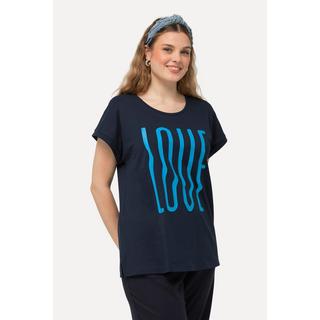 Ulla Popken  T-shirt dal taglio oversize con LOVE, scollo a girocollo e mezze maniche 