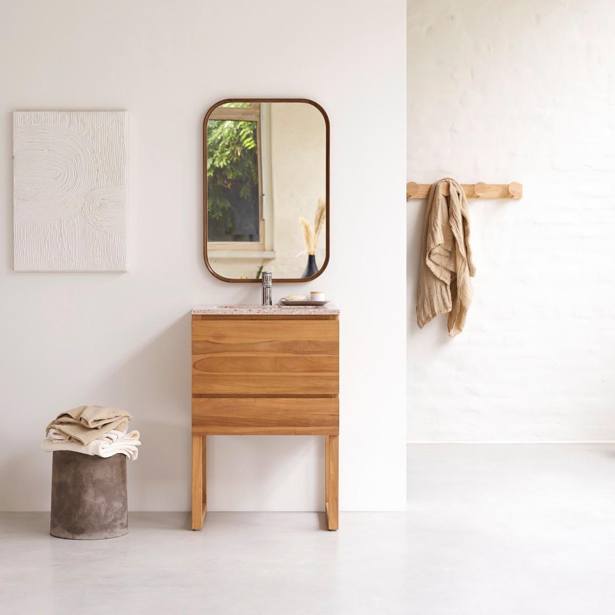 Tikamoon Mobile per il bagno in teak massello e battuto di terrazzo Pink 60 cm Edgar  