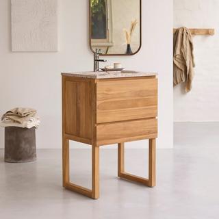 Tikamoon Mobile per il bagno in teak massello e battuto di terrazzo Pink 60 cm Edgar  