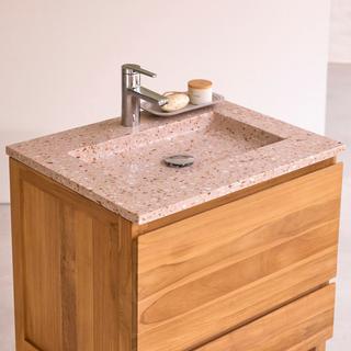 Tikamoon Badezimmerschrank aus massivem Teakholz und Terrazzo Pink 60 cm Edgar  