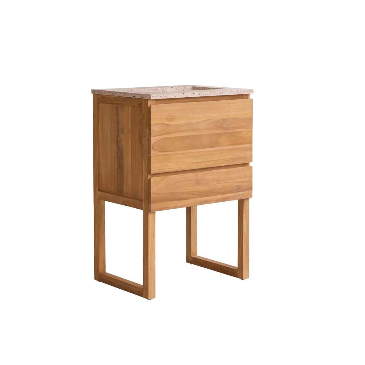 Tikamoon Mobile per il bagno in teak massello e battuto di terrazzo Pink 60 cm Edgar  