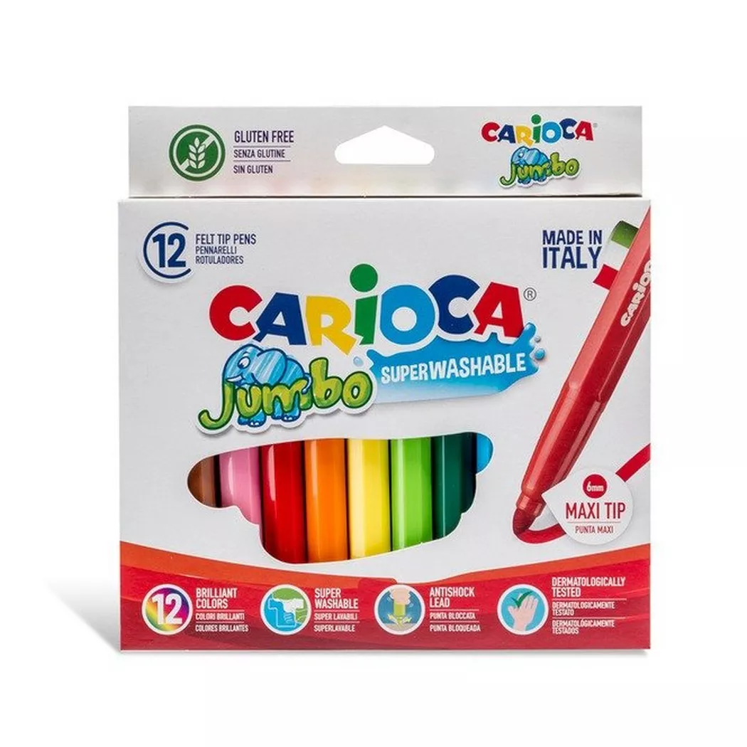 CARIOCA -  Fasermaler Jumbo Box 6mm, 12 Stück, Multicolor