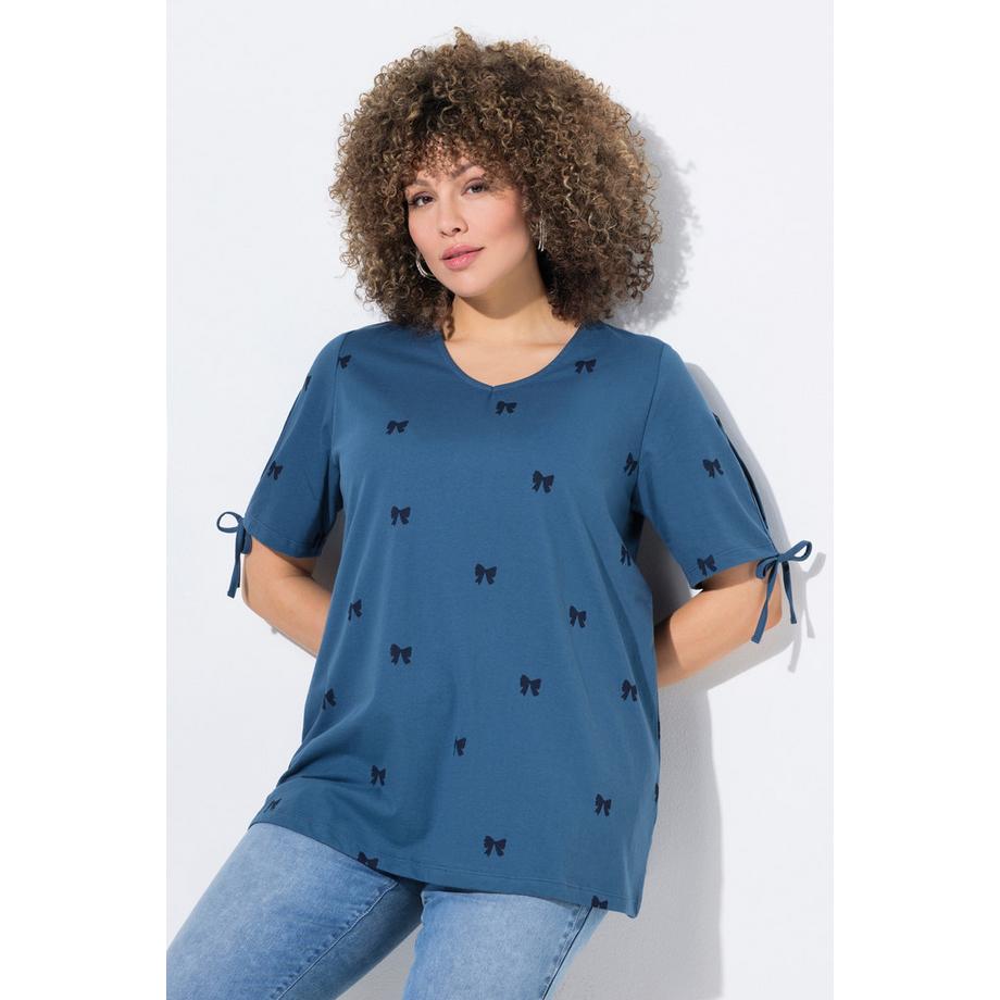 Ulla Popken T-shirt Fiocco Taglio Svasato Scollatura a V Mezze Maniche  