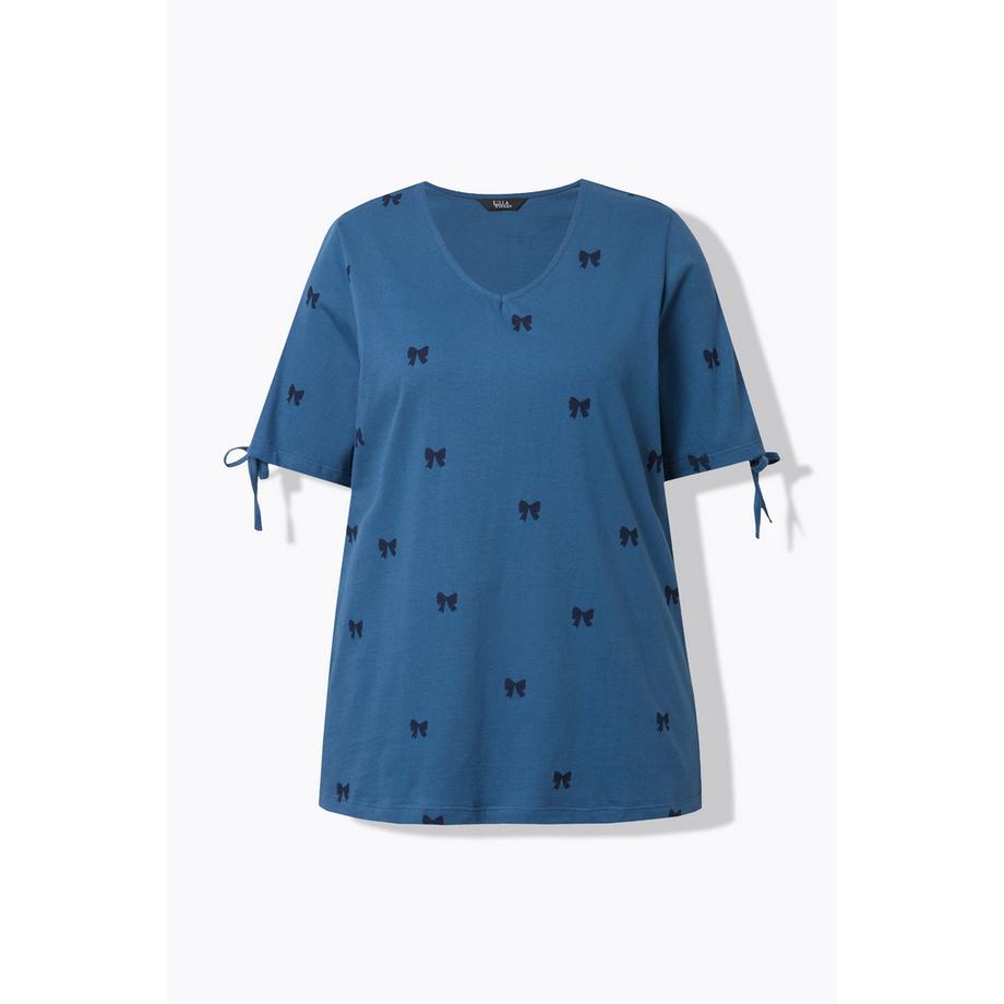 Ulla Popken T-shirt Fiocco Taglio Svasato Scollatura a V Mezze Maniche  