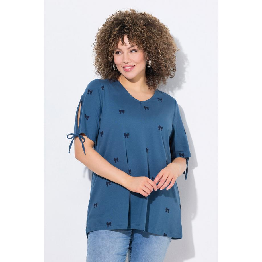 Ulla Popken T-shirt Fiocco Taglio Svasato Scollatura a V Mezze Maniche  