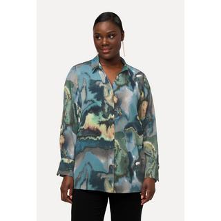 Ulla Popken  Bluse, Marmor-Design, V-Ausschnitt, Langarm 